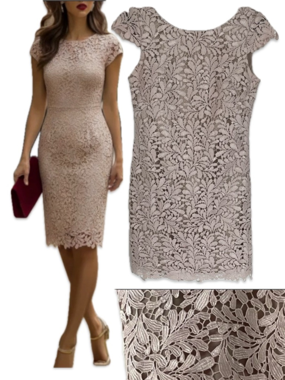 Eliza J Embroidered Powder Pink Lace Overlay Cocktail Dress - Size 4 - Picture 15 of 16